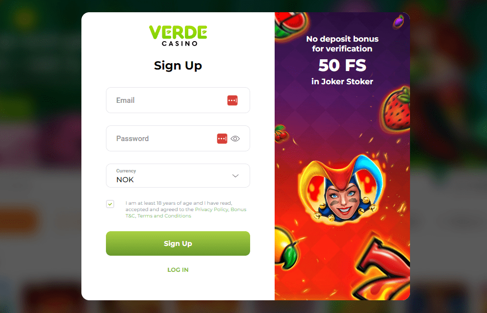 Skærmbillede af Verde Casino app'en, der viser spilinterface og navigation