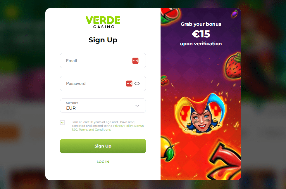 15 EUR uten innskudd - Verde Casino